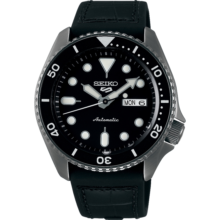 Seiko 5 Sports SRPD65K3 hrenarmband Gummi Schwarz, Leder Schwarz 22mm