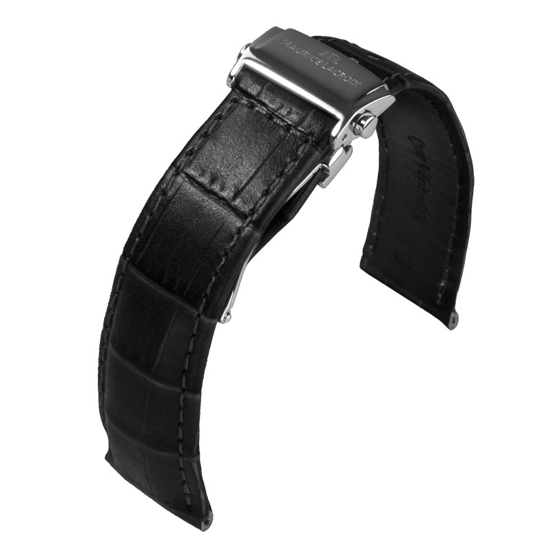 Maurice Lacroix Pontos Uhrenarmband für Faltschliesse Louisiana Kroko-Kalb Schwarz