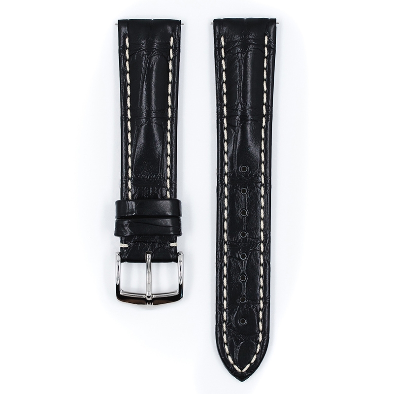 Hirsch Capitano Louisiana Alligator Uhrenarmband 100m WR Halb-Matt Schwarz
