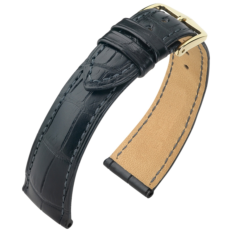 Hirsch Berlin Louisiana Alligator Uhrenarmband Matt Schwarz