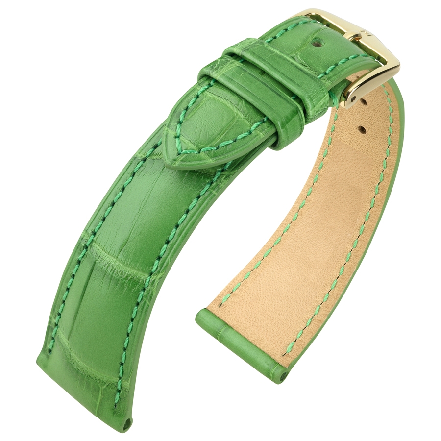 Hirsch Berlin Louisiana Alligator Uhrenarmband Matt Hellgrün