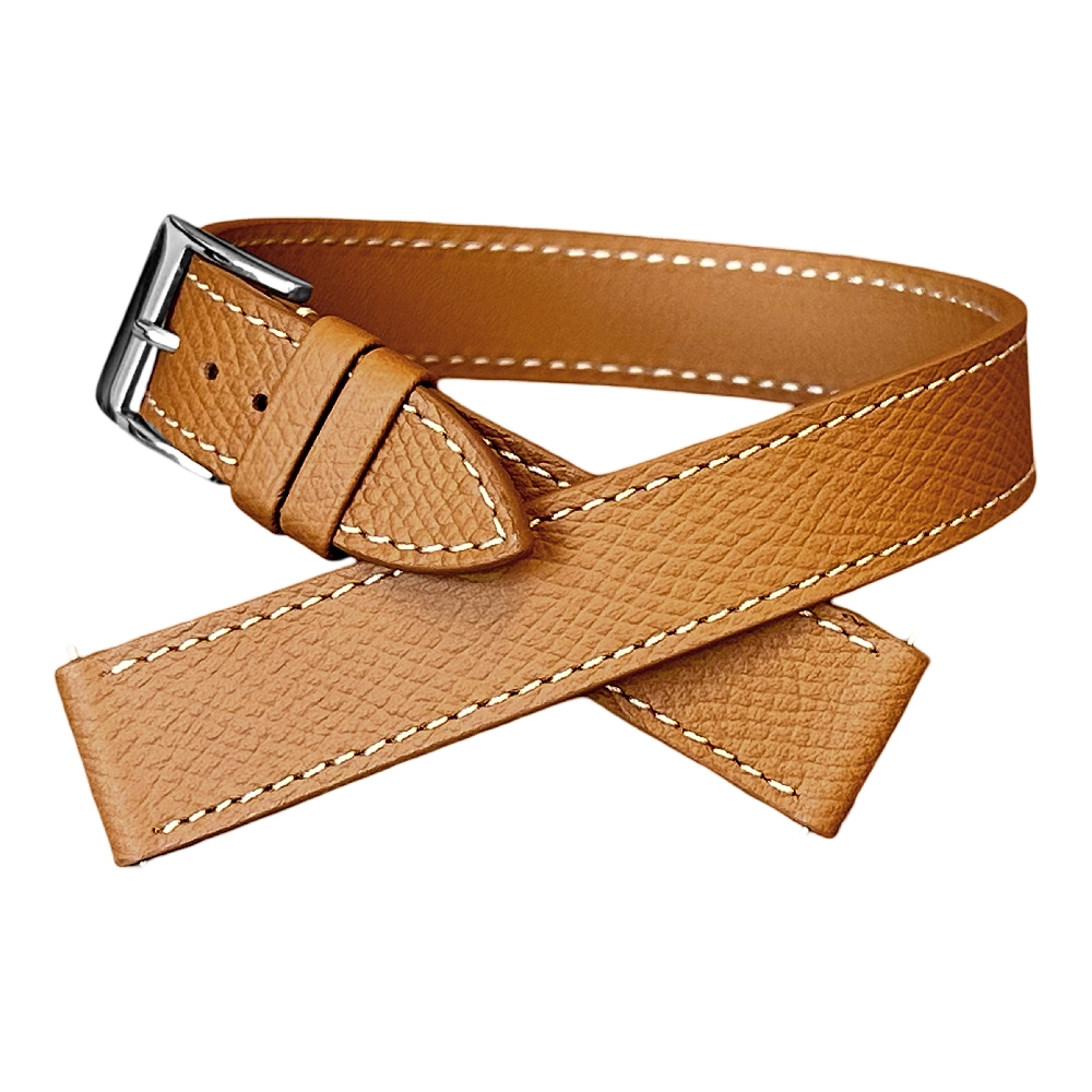 LIC Double Tour Typ Hermes Wickel Uhrenarmband Epsom Kalbsleder Hellbraun