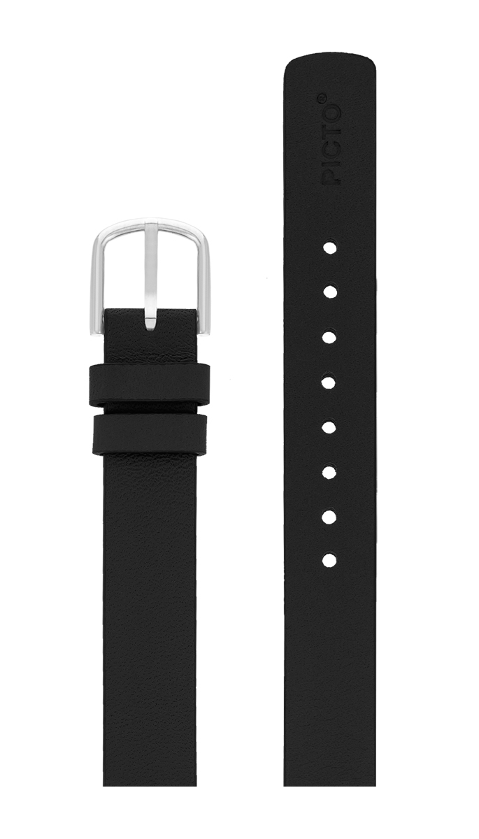 Picto Uhrenarmband Leder Schwarz 12mm