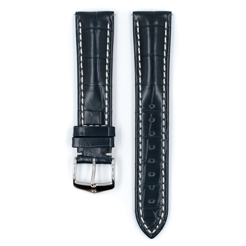 Hirsch Capitano Louisiana Alligator Uhrenarmband Halb-Matt Dunkelblau