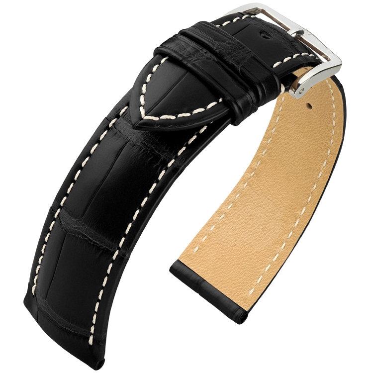 Hirsch Connoisseur II Uhrenarmband Louisiana Alligatorleder Schwarz Matt - 16mm