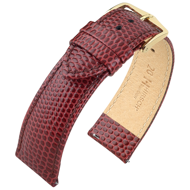 Hirsch Rainbow Uhrenarmband Lizardgrain Weinrot