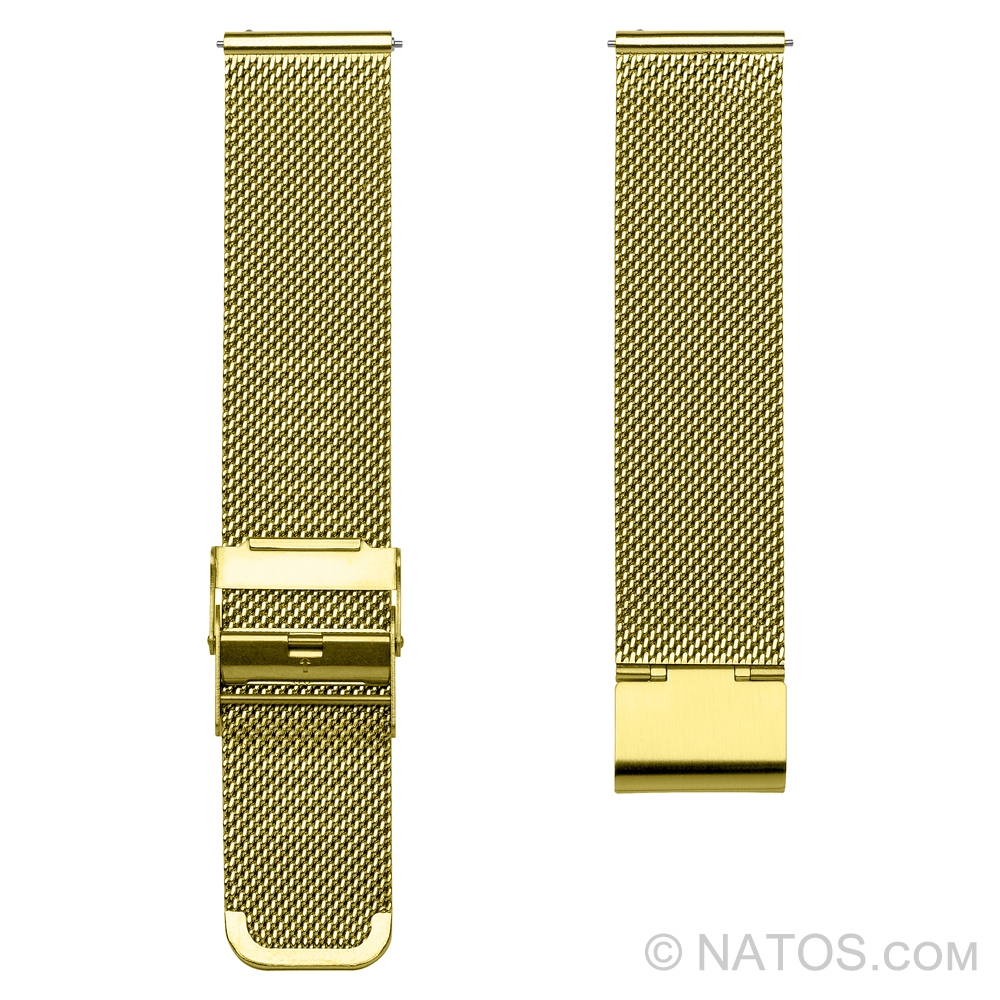 Milanaise Mesh Uhrenarmband 0.6 Fein Gewebter Stahl Goldfarbig mit Sicherheitsverschluss