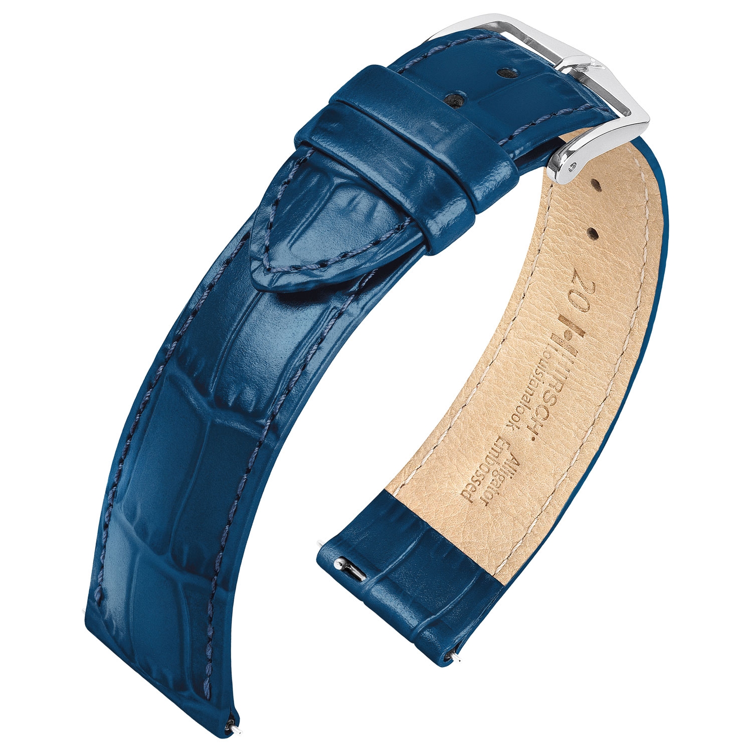 Hirsch Louisianalook Alligatorprint Uhrenarmband Glänzend Blau