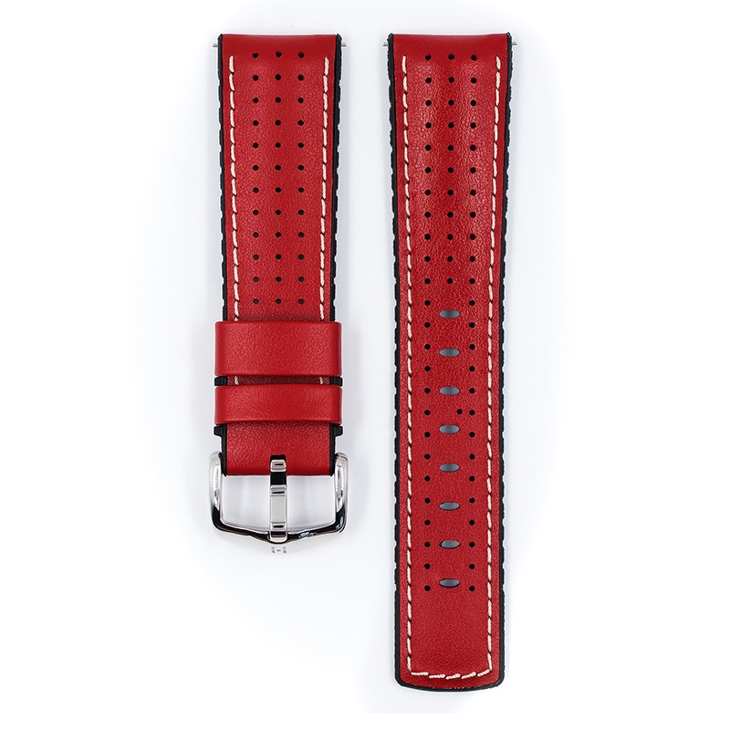 Hirsch Tiger Performance Uhrenarmband Schwarz / Rot / Kautschuk / Leder 300m WR