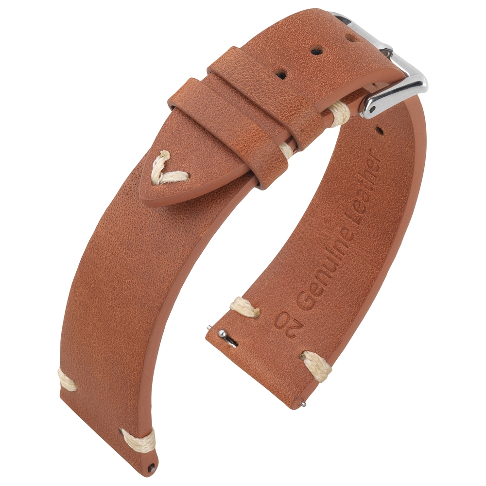 Oily Leather Vintage Leder V-Stitch Uhrenarmband Cognac