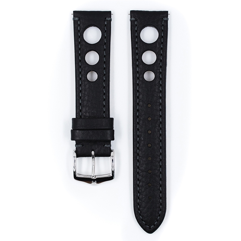 Hirsch Rally Artisan Perforiertes Uhrenarmband Schwarz