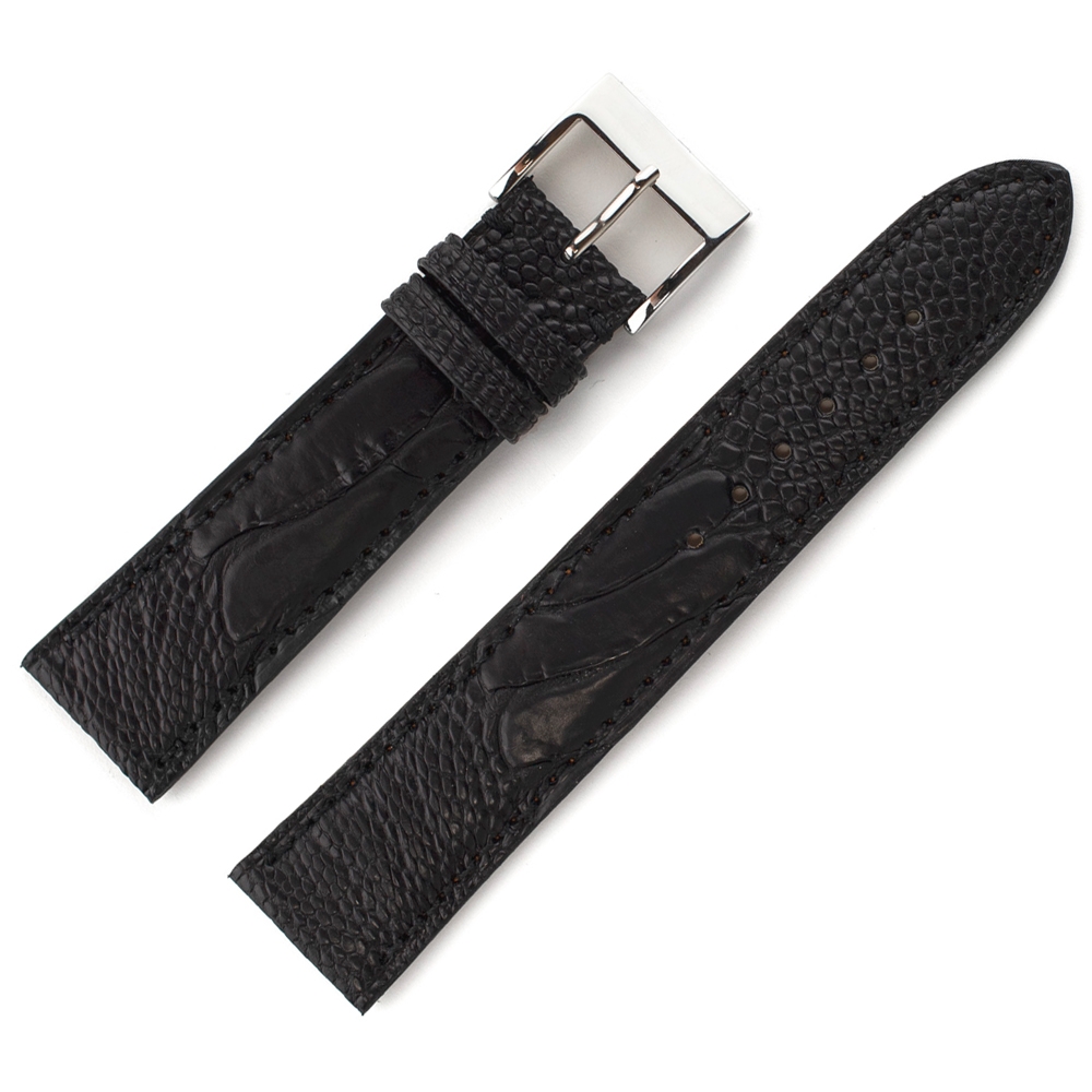 LIC Gallanto Uhrenarmband Straussenbein Leder Matt Schwarz