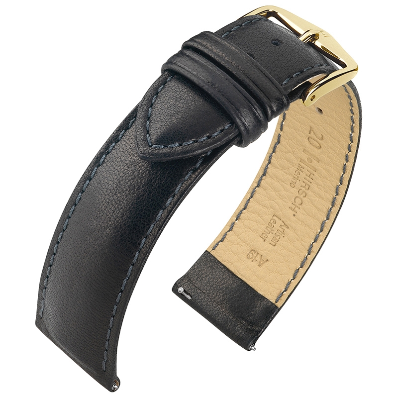 Hirsch Merino Uhrenarmband Nappa Leder Schwarz