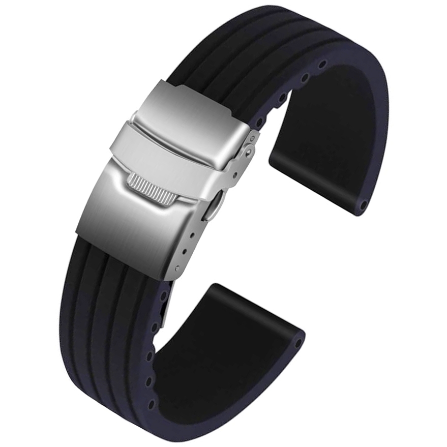 Silikon Gummi Uhrenarmband mit Faltschliesse - Schwarz