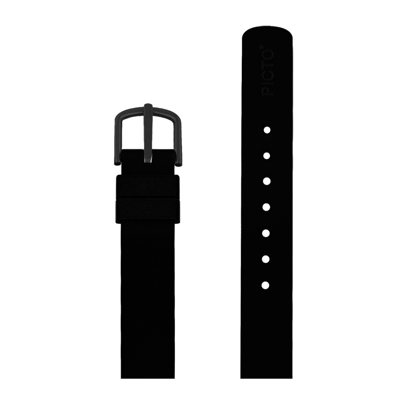 Picto Uhrenarmband Silikon Schwarz - Schwarze Schliesse - 12mm