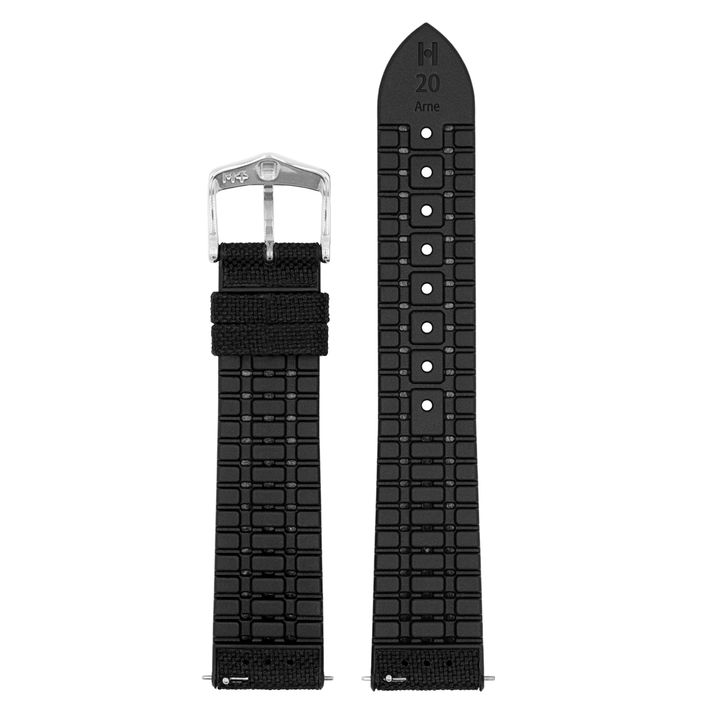 Hirsch Arne Performance Recyceltes Uhrenarmband Schwarzes PET / Schwarzer Kautschuk