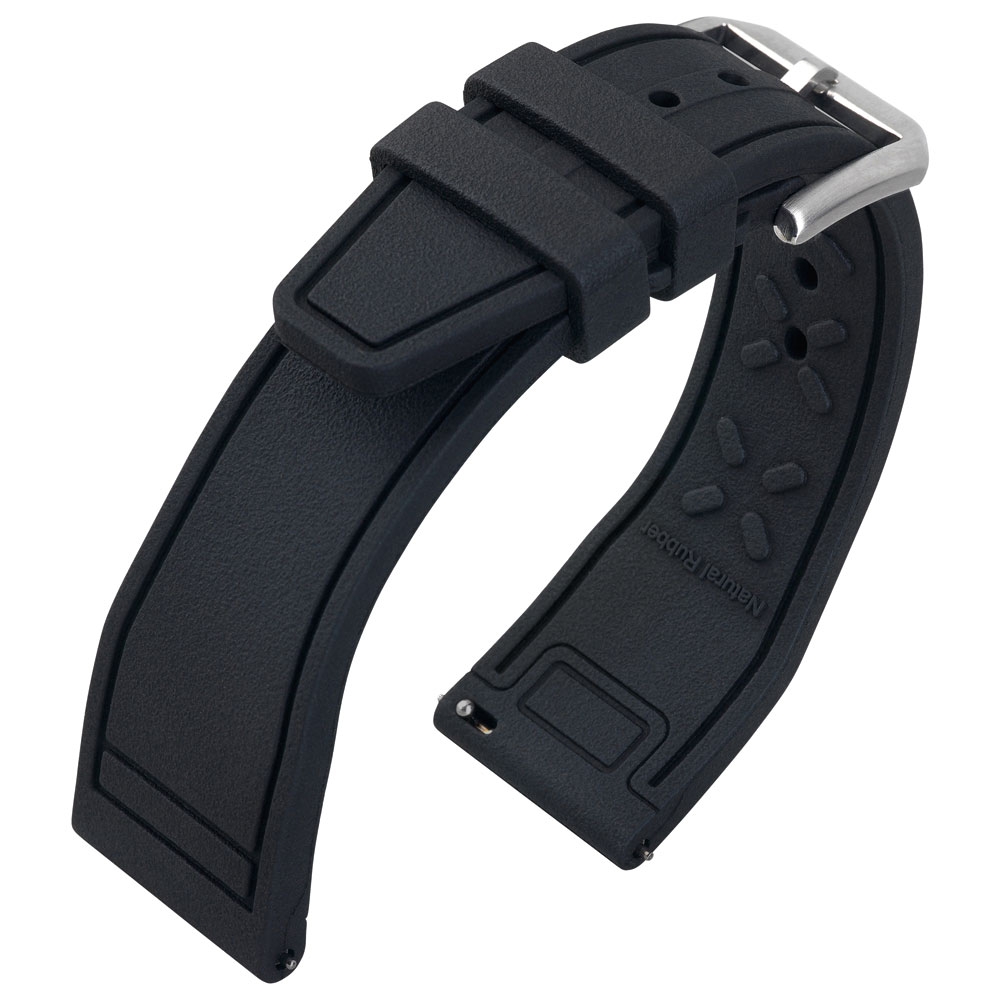 Segeltuch Struktur Uhrenarmband FKM Gummi Schwarz