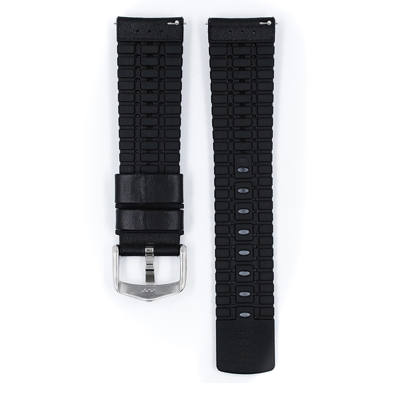 Hirsch Tiger Performance Uhrenarmband Schwarz / Kautschuk / Leder 300m WR