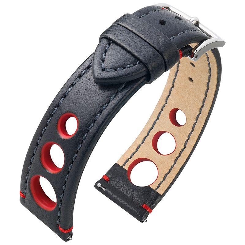 Hirsch Rally Artisan Perforiertes Uhrenarmband Schwarz / Rot