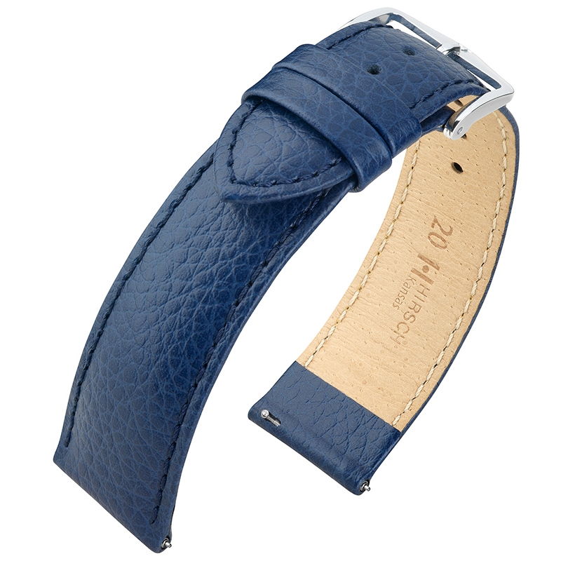 Hirsch Kansas Uhrenarmband Kalbsleder Büffelstruktur Blau